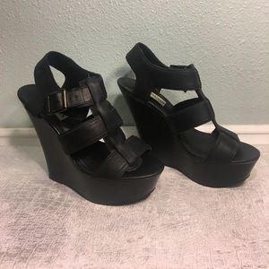 Black Steve Madden Buckle Wedges